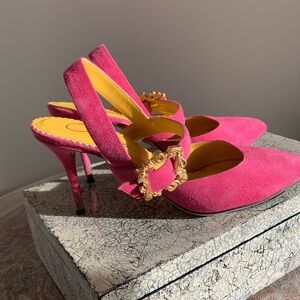 Charlotte Olympia pink suede heels